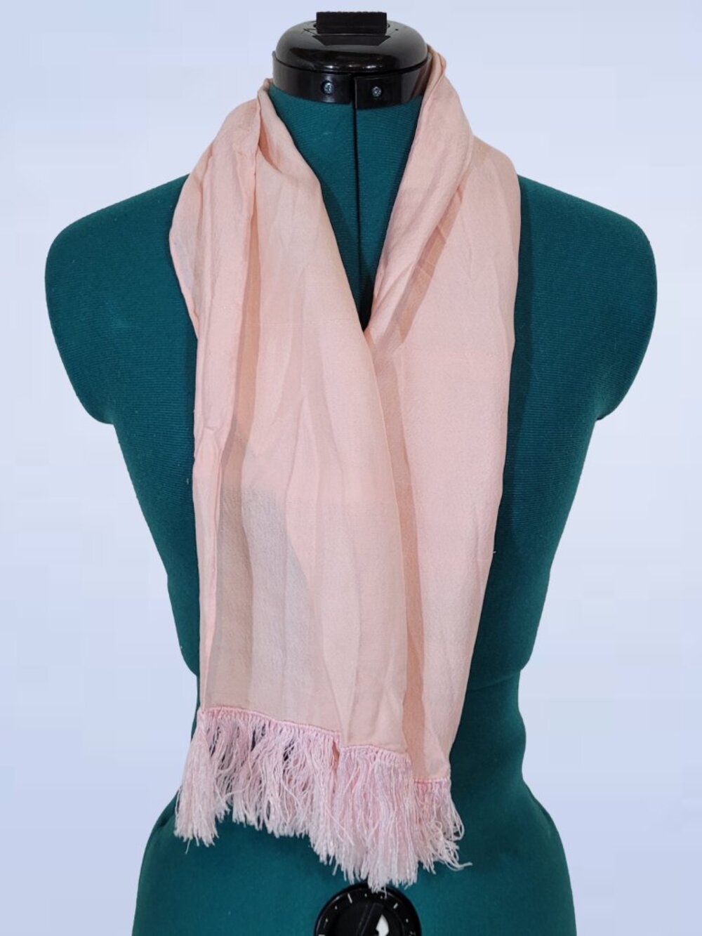 Elegant Light Pink Silk Scarf with Fringe